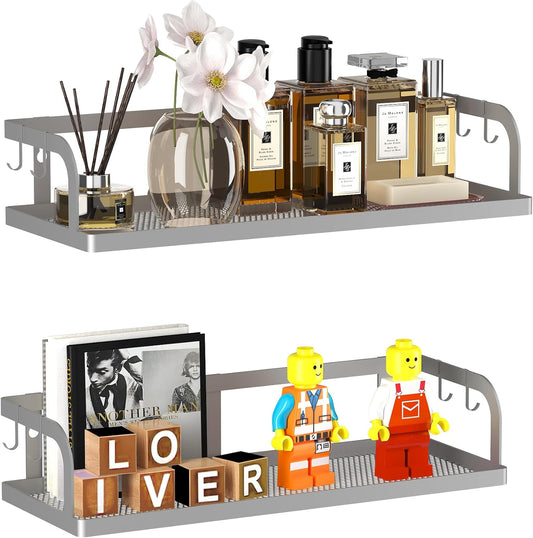 PUSDON Metal Wall Hanging Basket 2 Packs DIY Suitable for Multiple Scenes - Middle Silver Grey Hollowout