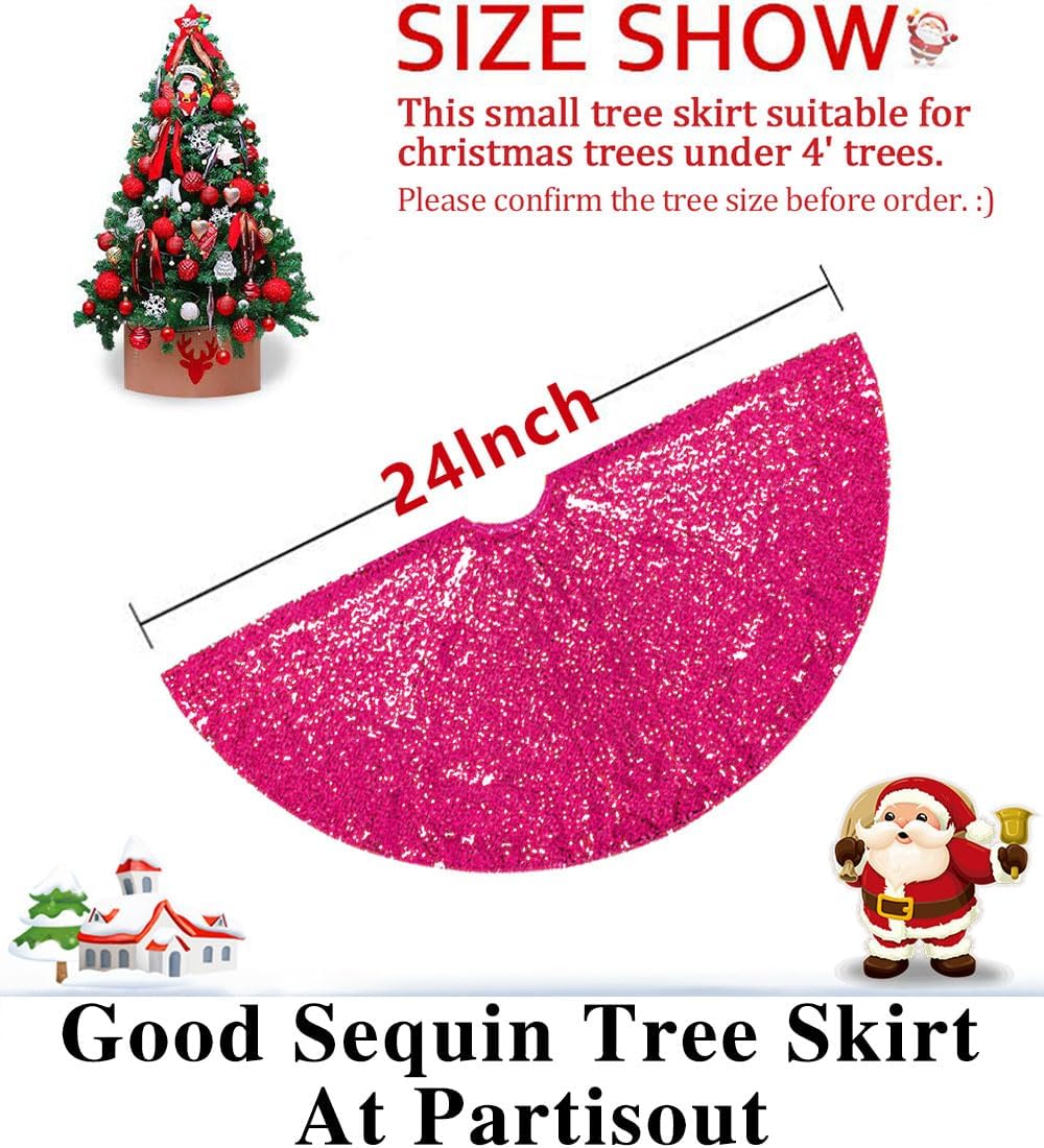 Partisout 24Inch Sequin Tree Skirt Hot Pink Christmas Tree Skirt 24in Tree Skirts for Slim Trees Xmas Tree Skirt Hawaii Tree Skirt Rustic Tree Skirt Cartoon Tree Skirt Elegant Halloween 24 inch
