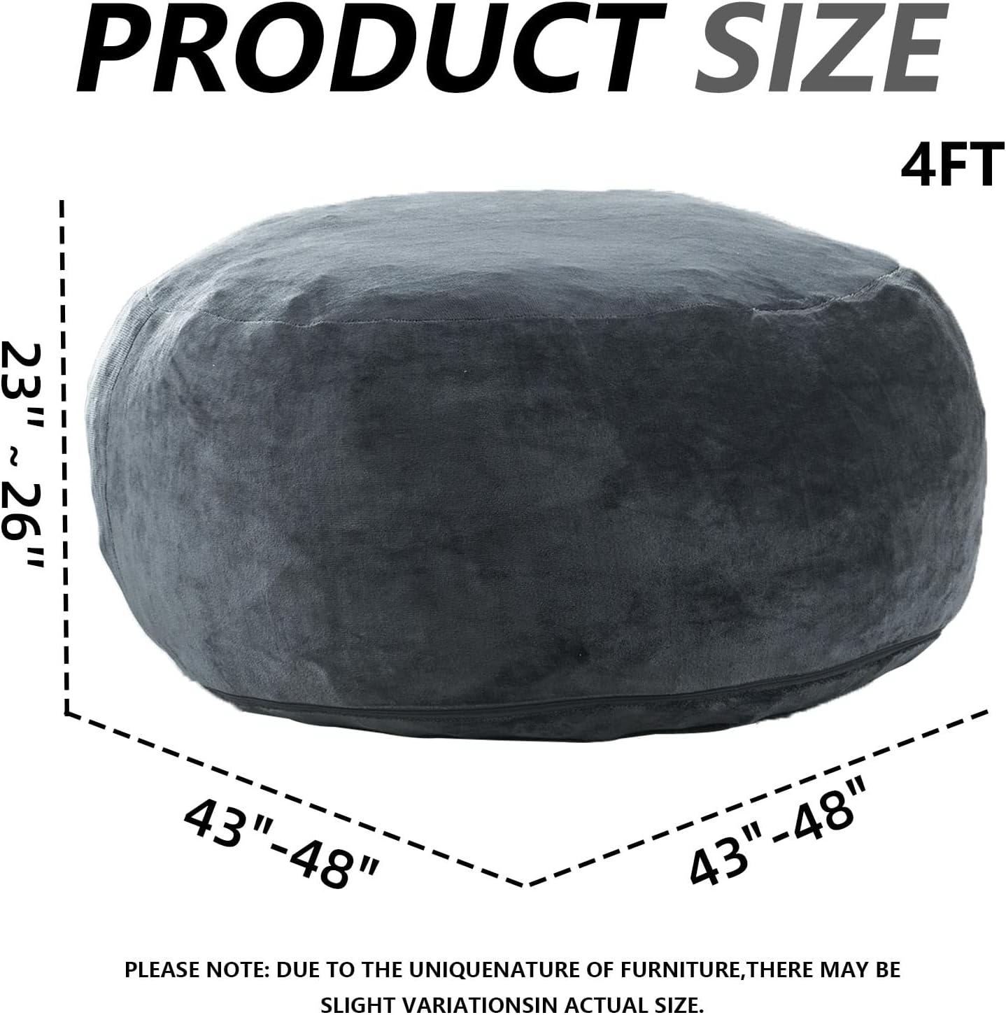 4FT Large Bean Bag Chairs,Big Adult Size Memory Foam Beanbags with Filler Included,Machine Washable Corduroy Cover,Soft Plush Gaming Bing Bag Puff Chair for Dorm, Living Room & Bedroom (Dark Gray)