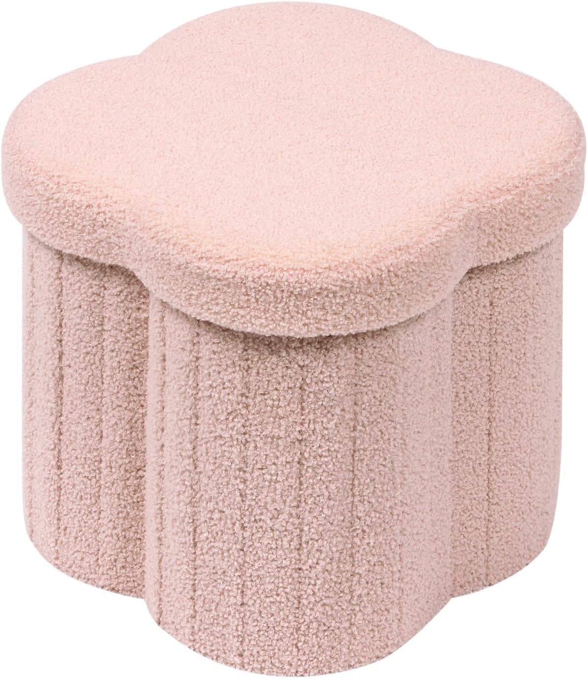 B FSOBEIIALEO Storage Ottoman Cube, Flowers Shaped Ottomans with Storage Foot Stool Footrest for Lving Room, Boucle Ottoman Seat for Dorm Room,Faux Teddy Fur, Pink 12.6"x12.6"x12.6"