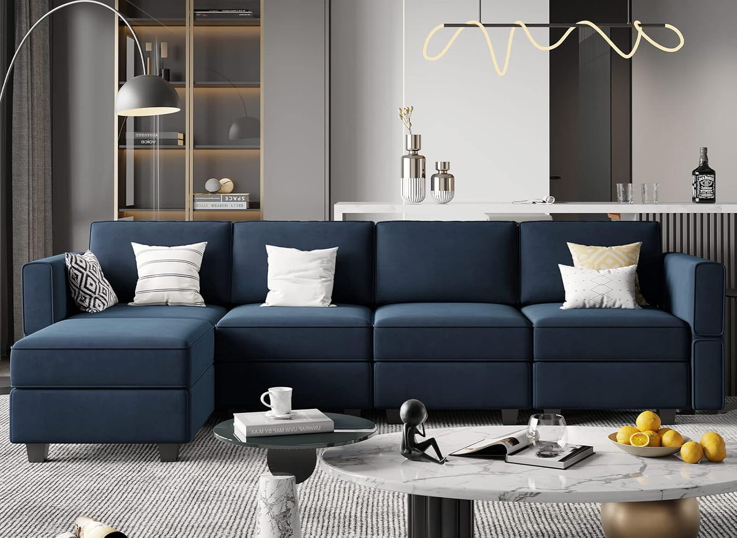 Belffin Modular Sectional Sofa Couch with Reversible Chaise Velvet L Shaped Storage 4-seat Convertible Blue…