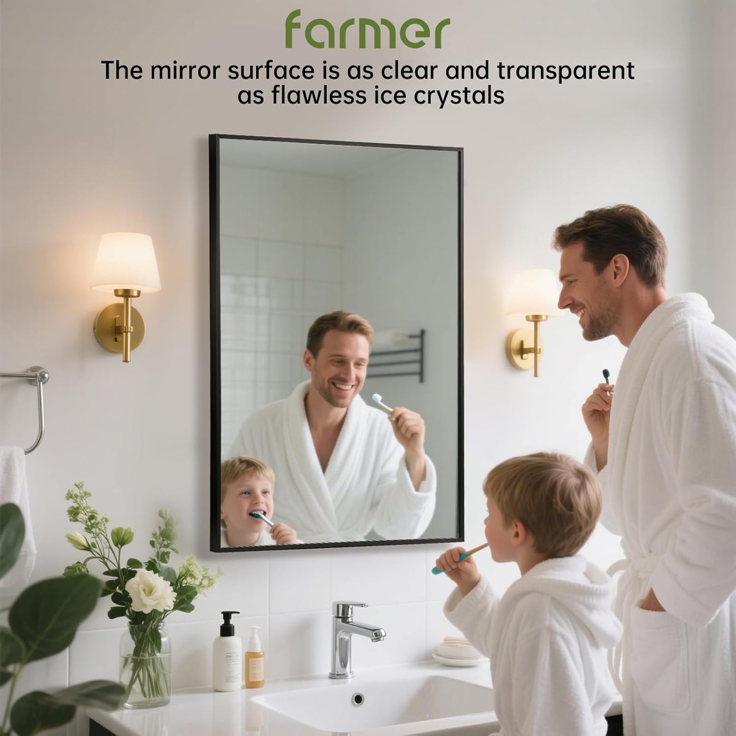 FARMER 24x36 Inch Black Bathroom Mirror, Rectangle Wall Mounted Mirror, Vanity Mirror, Brushed Square Mirror, Framed Bathroom Mirror for Bedrooms, Entryways, Living Rooms, Horizontal/Vertical