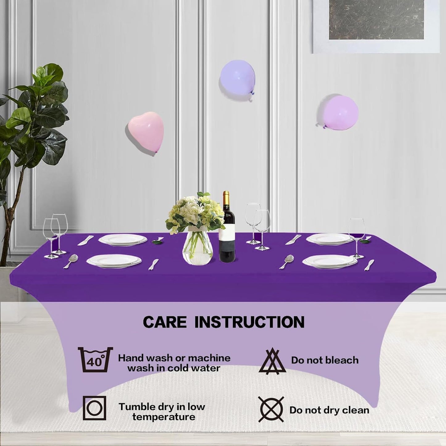 IVAPUPU 2 Pack 6FT Table Cloth for Rectangular Fitted Events Stretch Purple Table Covers Washable Spandex Tablecloth Protector for Party, Wedding, Cocktail, Banquet, Festival