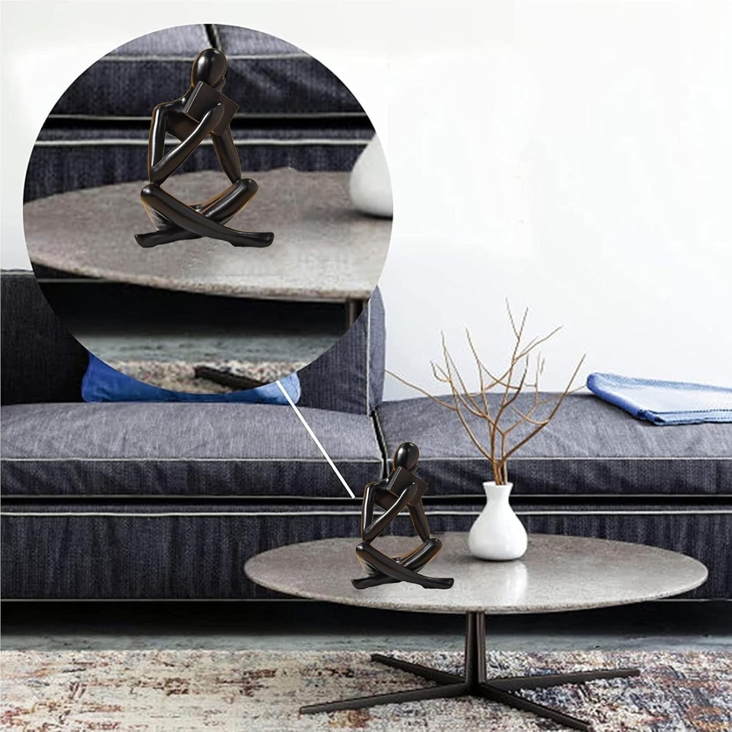 Bookshelf Decor Thinker Statue - Abstract Style Thinker Sculptures Modern Aesthetic Figurine Decoration Statues for Home Decor-Right Thinking-Black