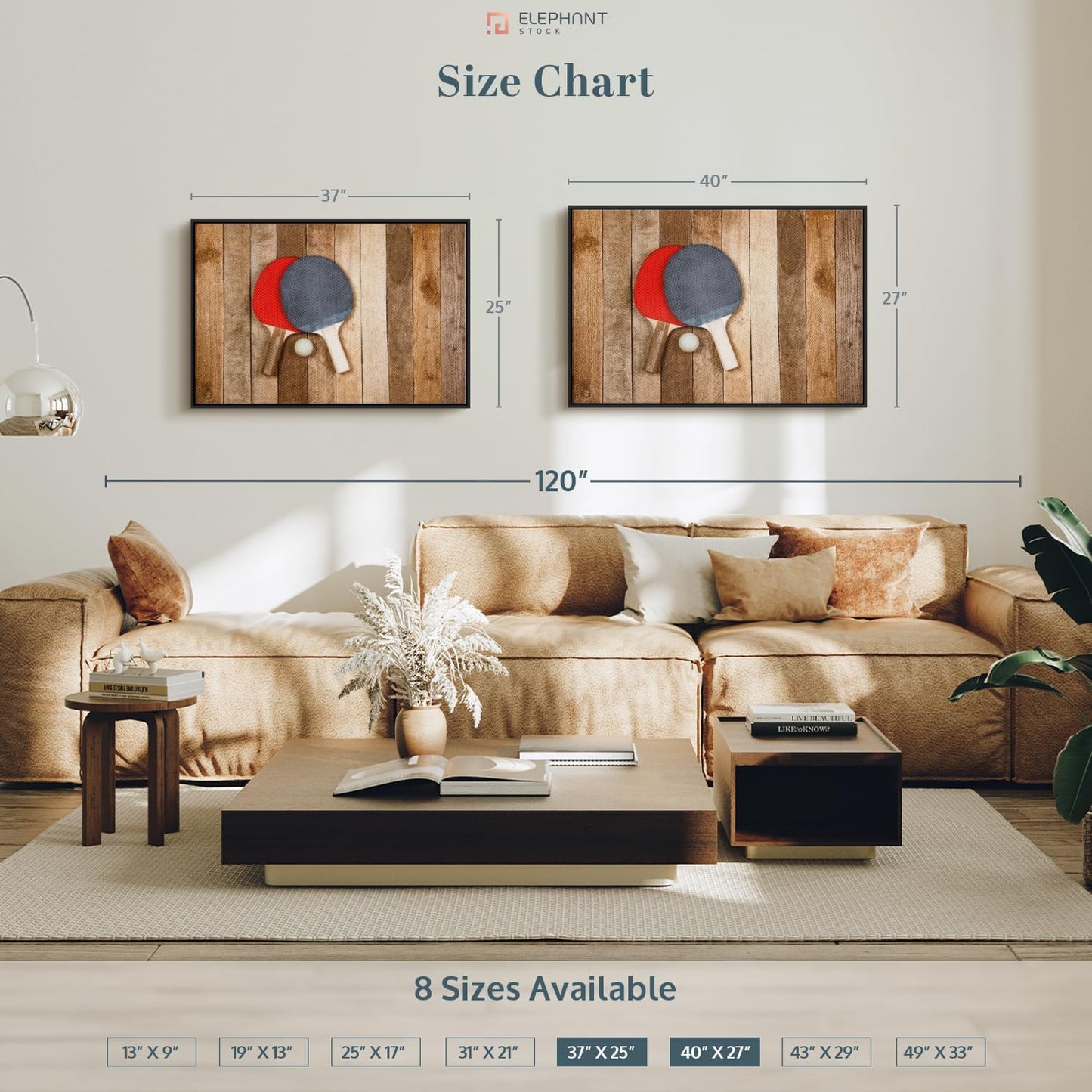 ElephantStock Ping Pong Wall Art - Horizontal Framed Canvas - 1-Piece Living Room Wall Decor - Photography Canvas Print - Brown and Red Decor for Wall - 40" X 27"