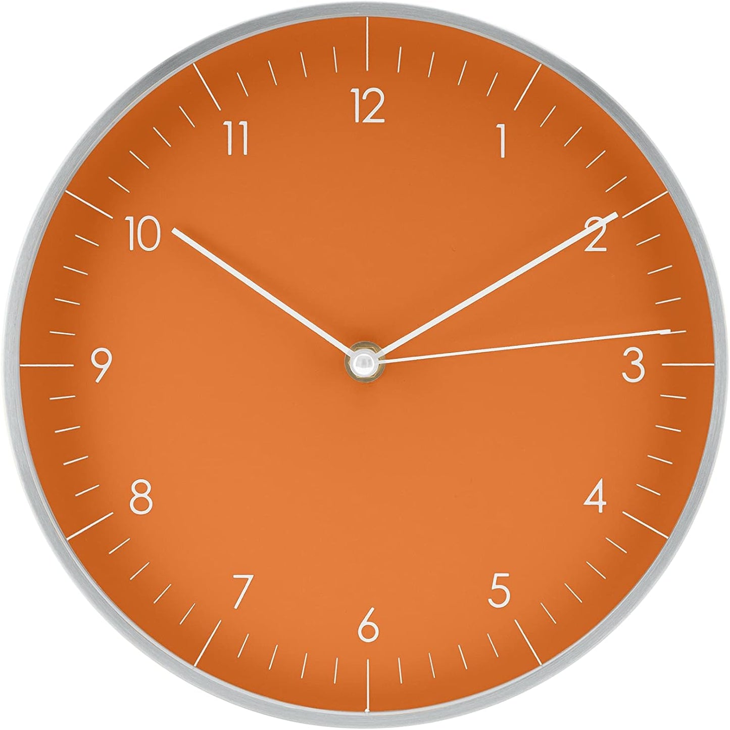 LUUK LIFESTYLE Silent Quartz Wall Clock, Modern and Minimalist Design, Without Ticking, 10” Kitchen Clock, for Living Room, Bedroom, Housewarming Gift, Orange and Silver