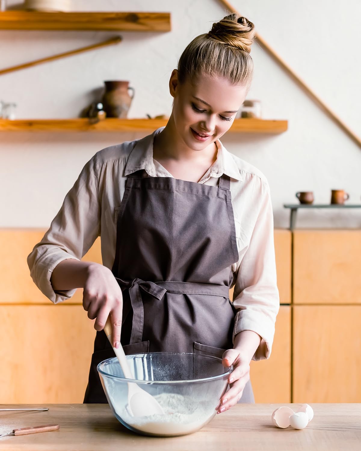 Silicone Cooking Utensils Set, Perfectly Angled for Frying, Mixing,Serving,Draining,Turning and Stirring, BPA-Free Matte Silicone, Wood Handles, Safe for Nonstick Cooking Surfaces,4 Pack (White)