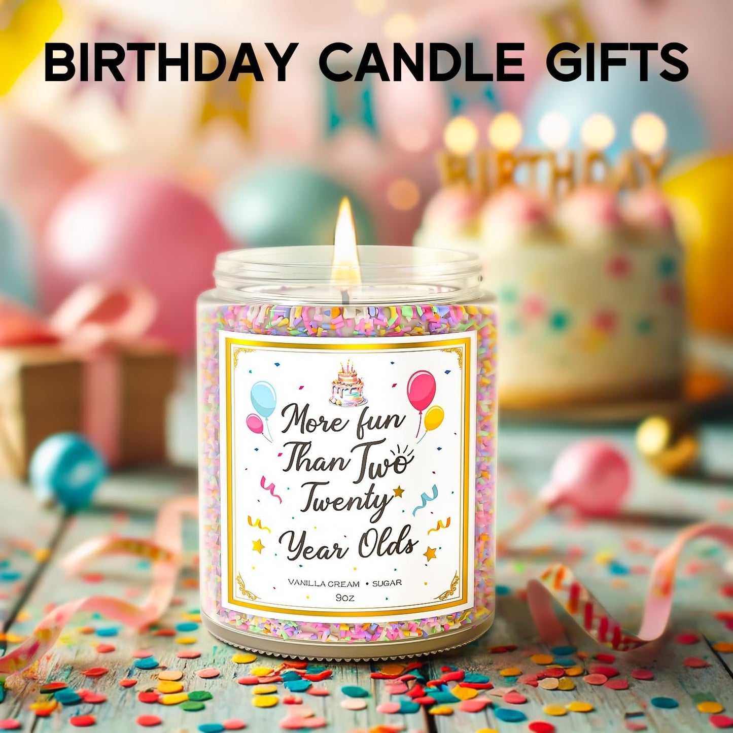 40th Birthday Candles Gifts for Women- 9 oz Happy Birthday Candle with Vanilla Birthday Cake Scent, Gifts for Women & Men, Friendship Ideas