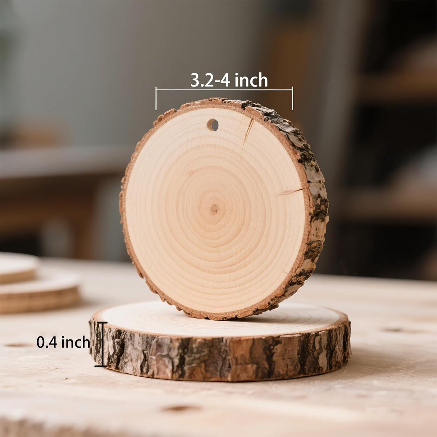 20PCS Pre-Drilled Wood Slices with Holes, 3.2-4 Inch Natural Pine Discs & 8M Hemp Rope, Sanded Smooth DIY Crafts Kit for Christmas Ornaments, Rustic Wedding Decor, Kids Art (30pcs)