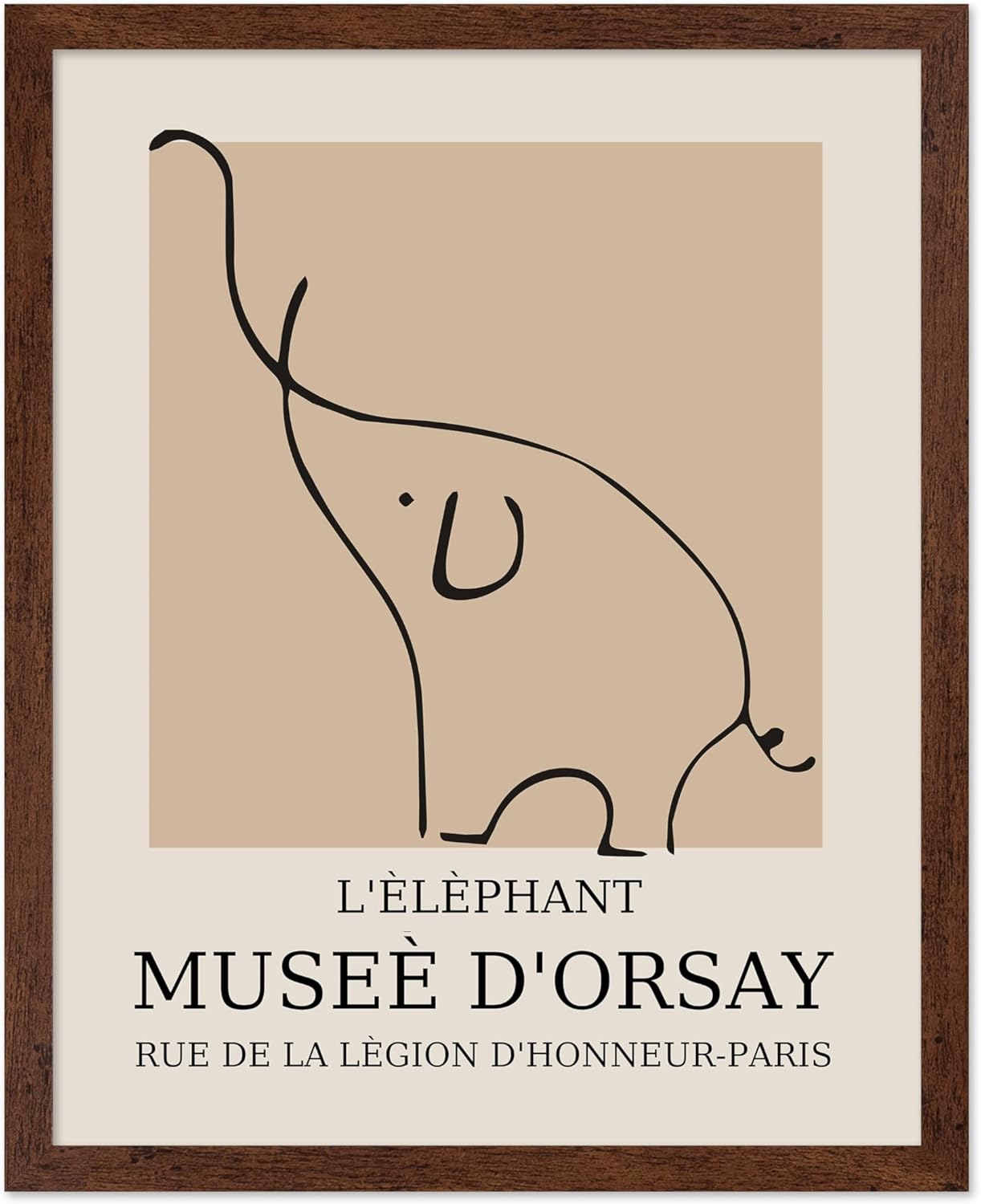 Poster Master Vintage Poster - Retro Minimalist Print - Gift for Artist, Housewarming - Elephant, Line Drawing, Sketch, Abstract - Wall Decor for Living Room, Bedroom, 16x20 Brown Framed