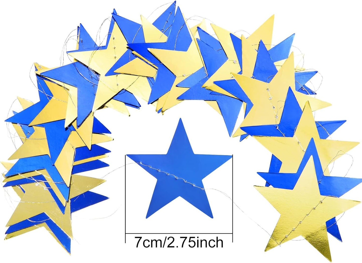 Patelai Glitter Star Garland Banner Decor 130 Feet Star Hanging Bunting Banner Twinkle Backdrop for Homecoming Classroom Wedding Birthday Halloween Christmas Party Supplies(Blue, Gold)