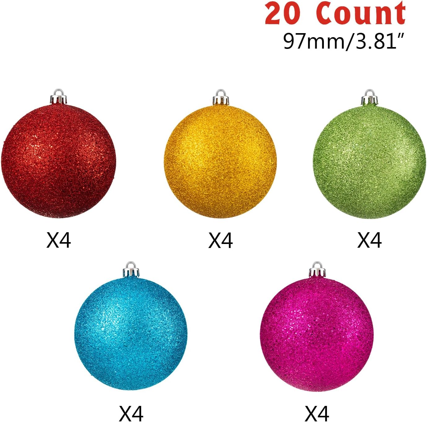Every Day is Christmas 20ct Christmas Ornaments, Shatterproof Christmas Tree Ornaments Set, 92cm/3.6" Christmas Balls Decoration