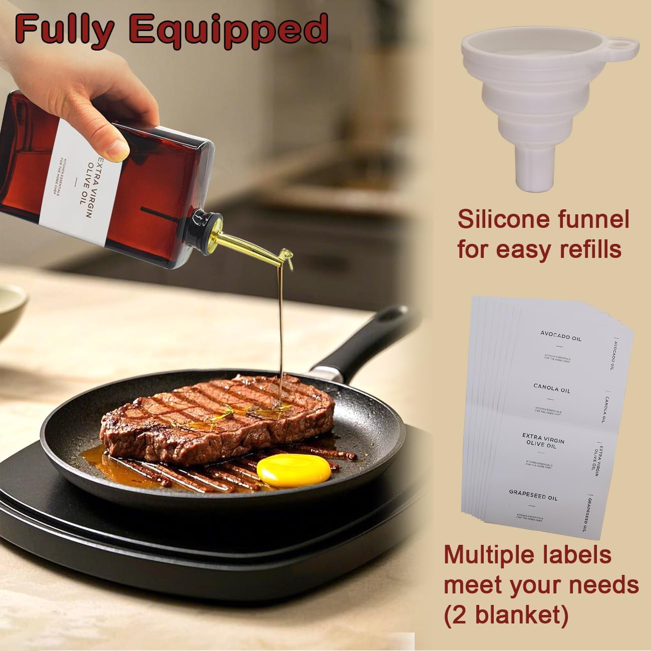 Olive Oil Dispenser Bottle for Kitchen - 11.8oz Dark Glass UV Protection, Oil and Vinegar Dispenser Set, Drip-Free Pourer, Kitchen Essential, 11.8oz, Set of 2