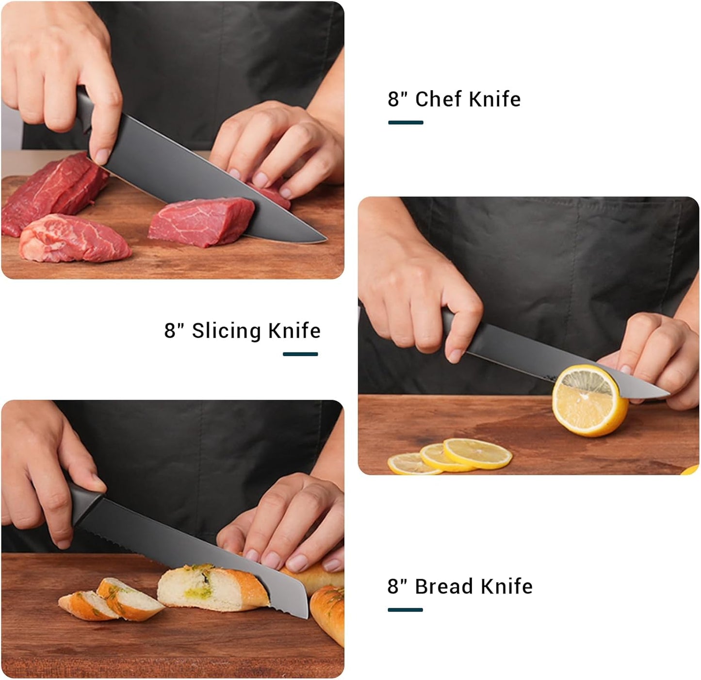 Zhang Xiao Quan Since 1628 15-Piece Kitchen Knife Block Set with Sharpening Steel Knive Set Ergonomic Handle Dishwasher Safe(Black)