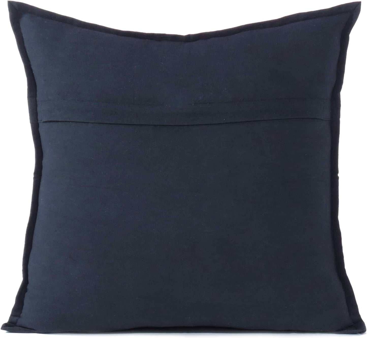 Eyes of India Embroidered Decorative Boho Throw Pillow Cover with Mirrors, Handmade Bohemian Accent Cushion Case for Sofa Couch Bedroom Living Room (Black, 24" x 24")