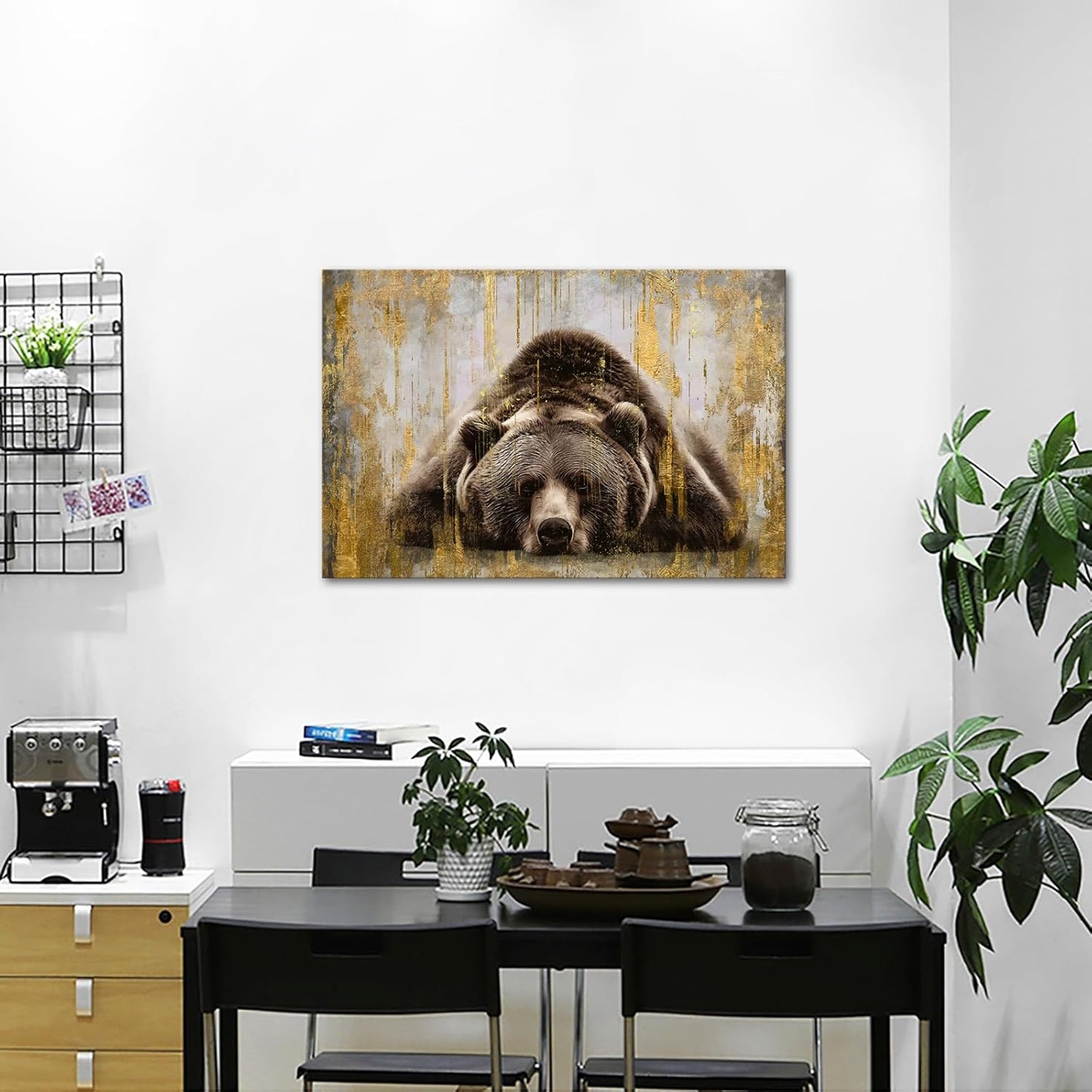 KREATIVE ARTS Bear Sleep Pictures Wall Decor Brown Animal Canvas Wall Art Modern Rustic Woodland Wildlife Print Vintage Framed Artwork for Living Room Bedroom Cabin 32 x 24 Inch