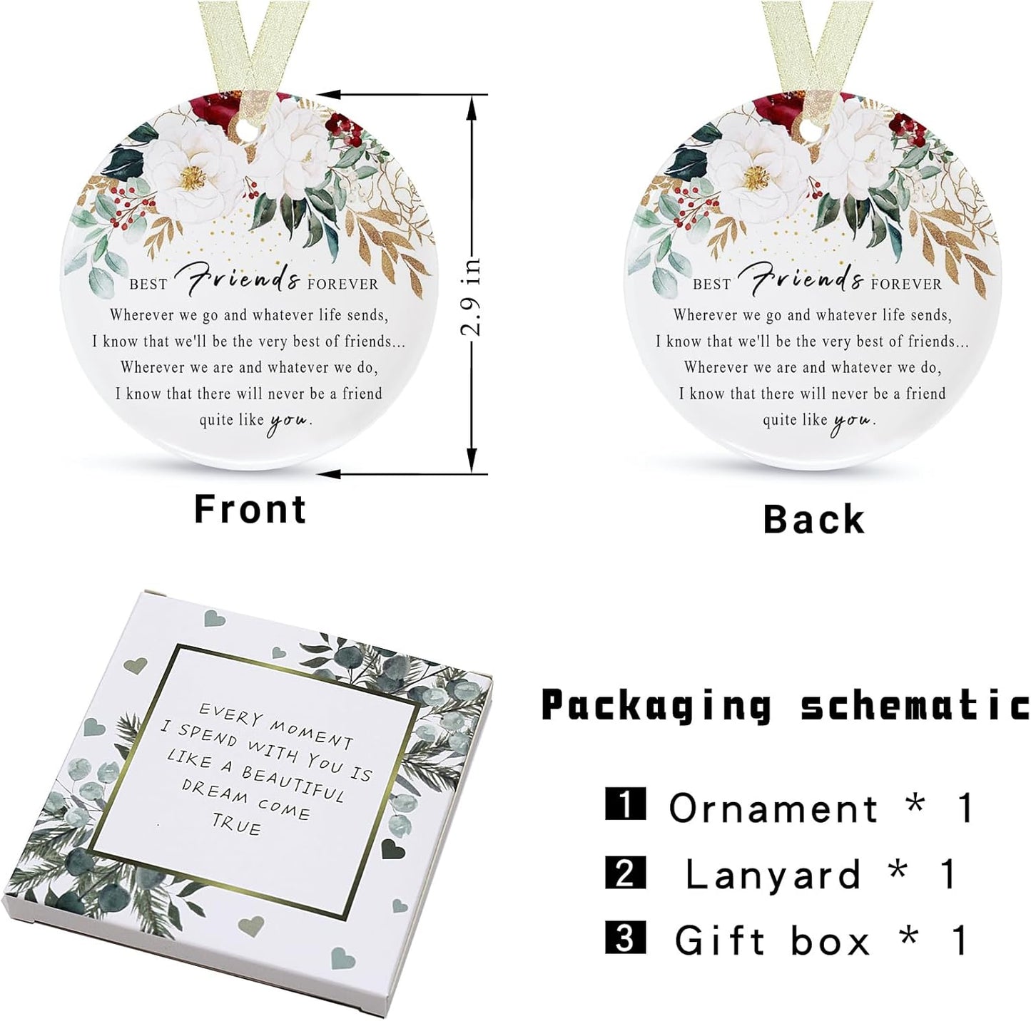 Friend Ornaments 2025 Best Friend Ornament Christmas Ornament Friendship Besties Forever Ornament Friends Tree 2.9"