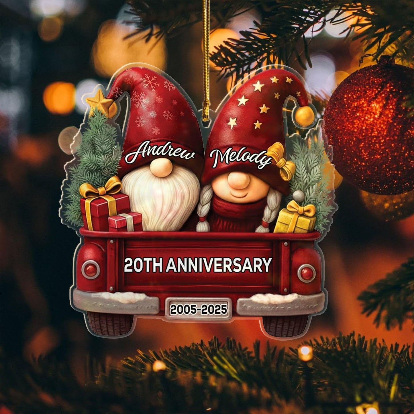 Personalized 20th Wedding Anniversary Christmas Ornament 2025, Mr & Mrs Gnome Married Xmas Ornament Gift for 20th Anniversary, Custom Text & Name Marriage Keepsake Xmas Ornaments for Mr Mrs Together