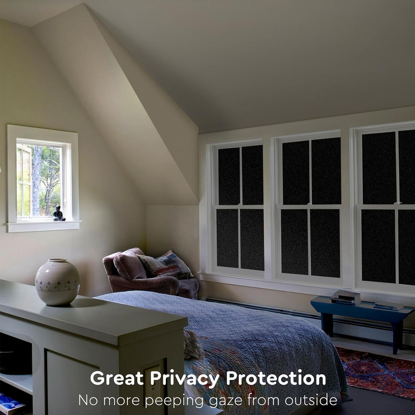 Kromapolis Blackout Window Privacy Film Total Light Blocking Room Darkening Window Covering, Removable Static Cling Frosted Glass Tint, Non-Adhesive, Black 29.5'' x 157.4''