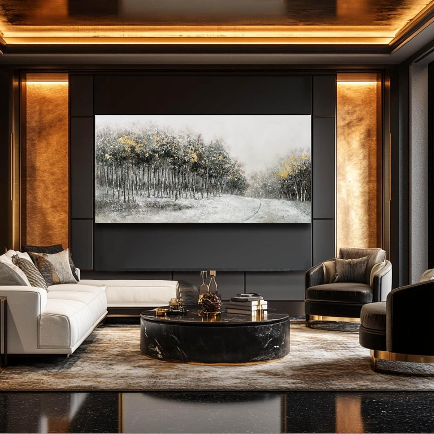 CHUDANHAO Large Landscape Wall Art Canvas Picture Green and Gold Tree Paintings Contemporary Wall Prints for Living Room Office 29x58 Inch Neutral Room Decor