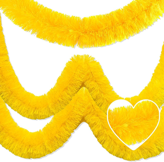Macaron Metallic Twist Tinsel Garland - 50ft Wall Hanging Backdrop for Christmas, New Year & Valentine's Day Parties (Yellow, 2in x 50ft)