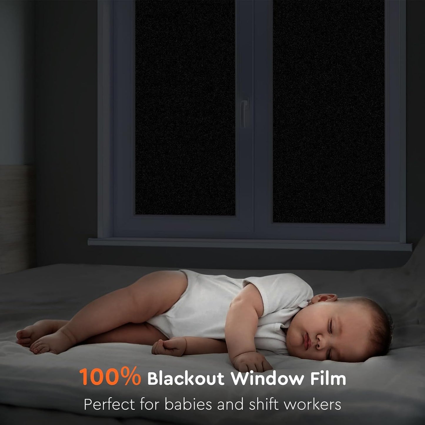 Kromapolis Blackout Window Privacy Film Total Light Blocking Room Darkening Window Covering, Removable Static Cling Frosted Glass Tint, Non-Adhesive, Black 29.5'' x 157.4''