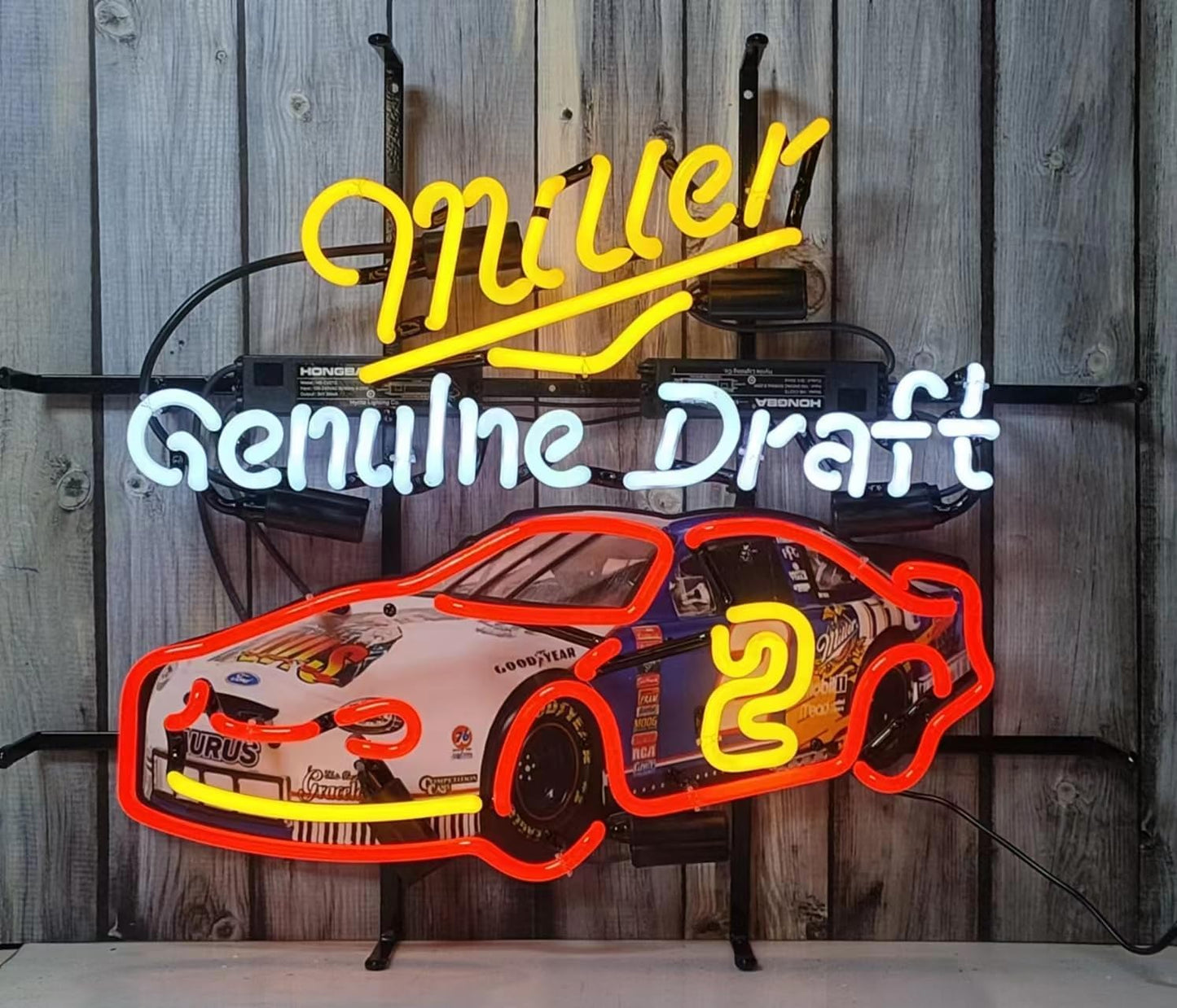 Neon Signs Beer Bar Club Bedroom Compatible For Miller Genuine Draft Car Glass Neon Signs for Office Hotel Pub Cafe Birthday Party Man Cave Neon Light Art Wall Lights 24 X 20 Inches