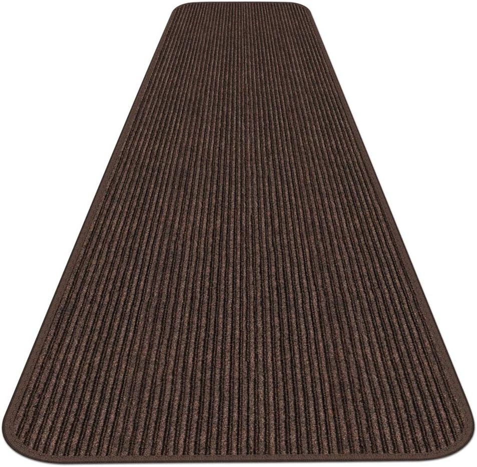 House, Home and More Indoor Outdoor Double-Ribbed Carpet Runner with Skid-Resistant Rubber Backing - Bittersweet Brown - 4 Feet x 20 Feet