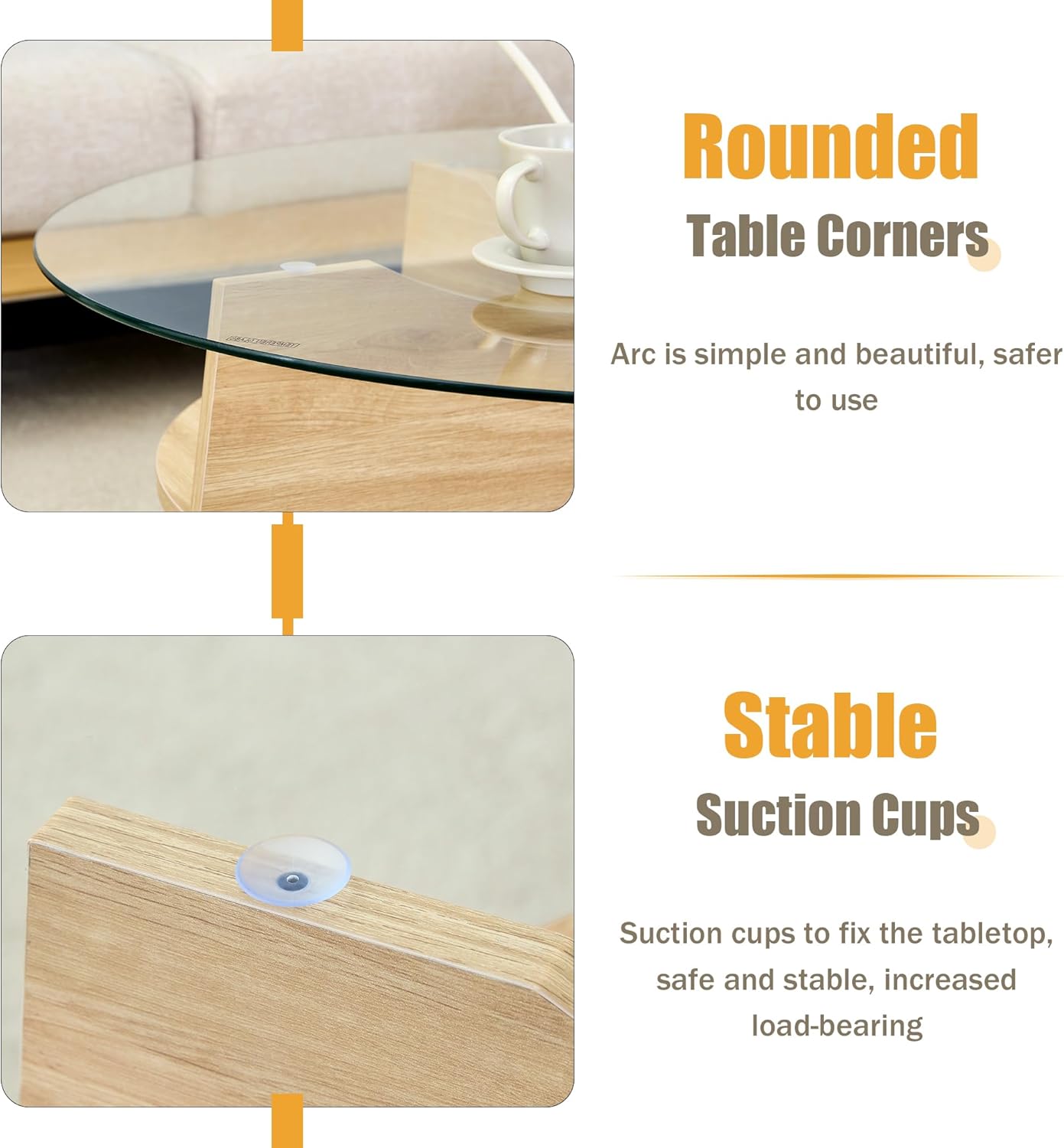 31.5" Round Glass Coffee Table with Tempered Glass Top and MDF Base, Diagonal Fan-Shaped Tray Design Table Leg Simple & Modern Center Table for Living Room Office Apartment Wood