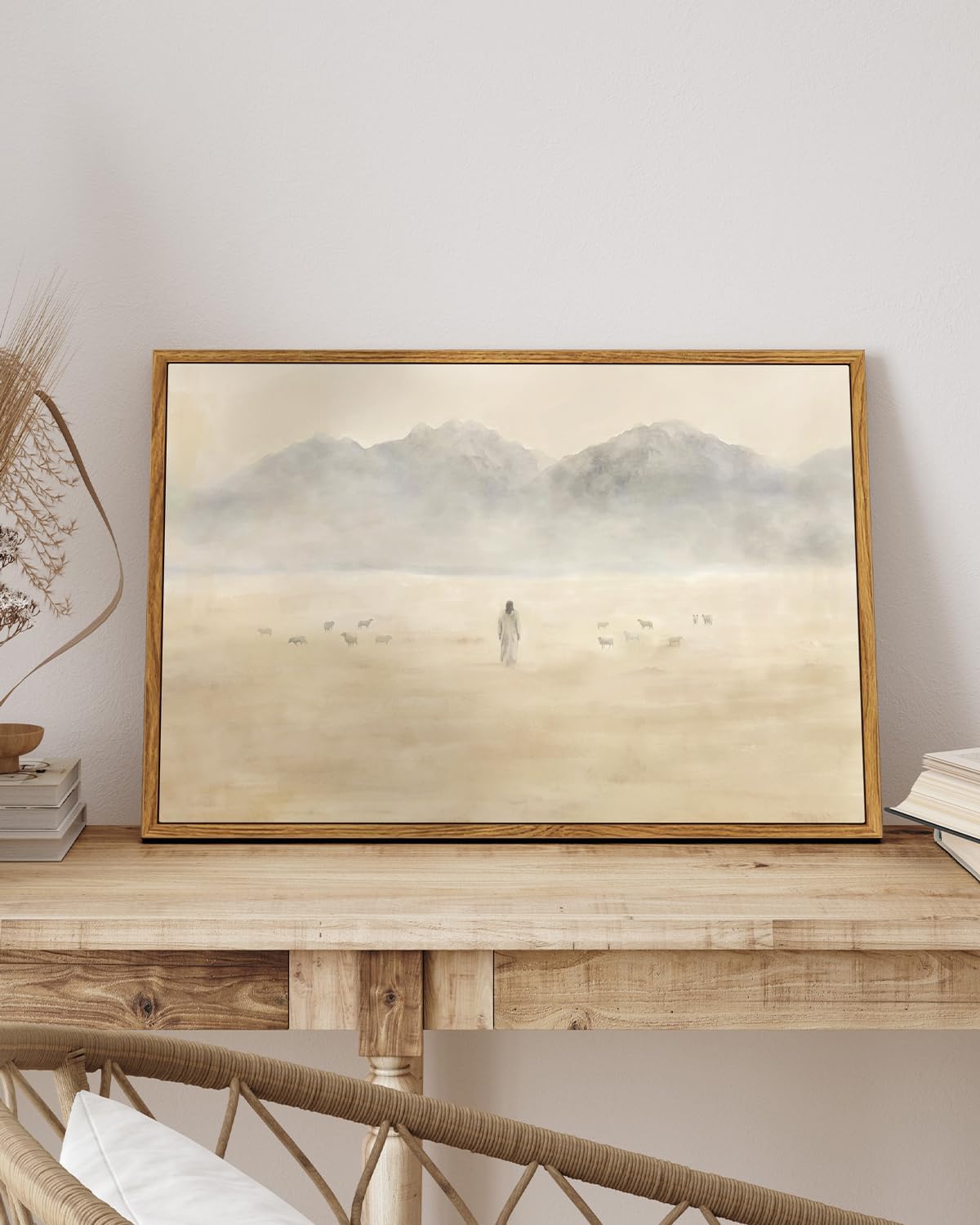 VIYYIEA Framed Wall Art for Living Room, Easter Sheep Jesus Canvas Prints, Vintage Christian Wall Art Home Decor, Christ Painting Picture, Bathroom Wall Decor Gifts for Friends or Family -16L x 12W