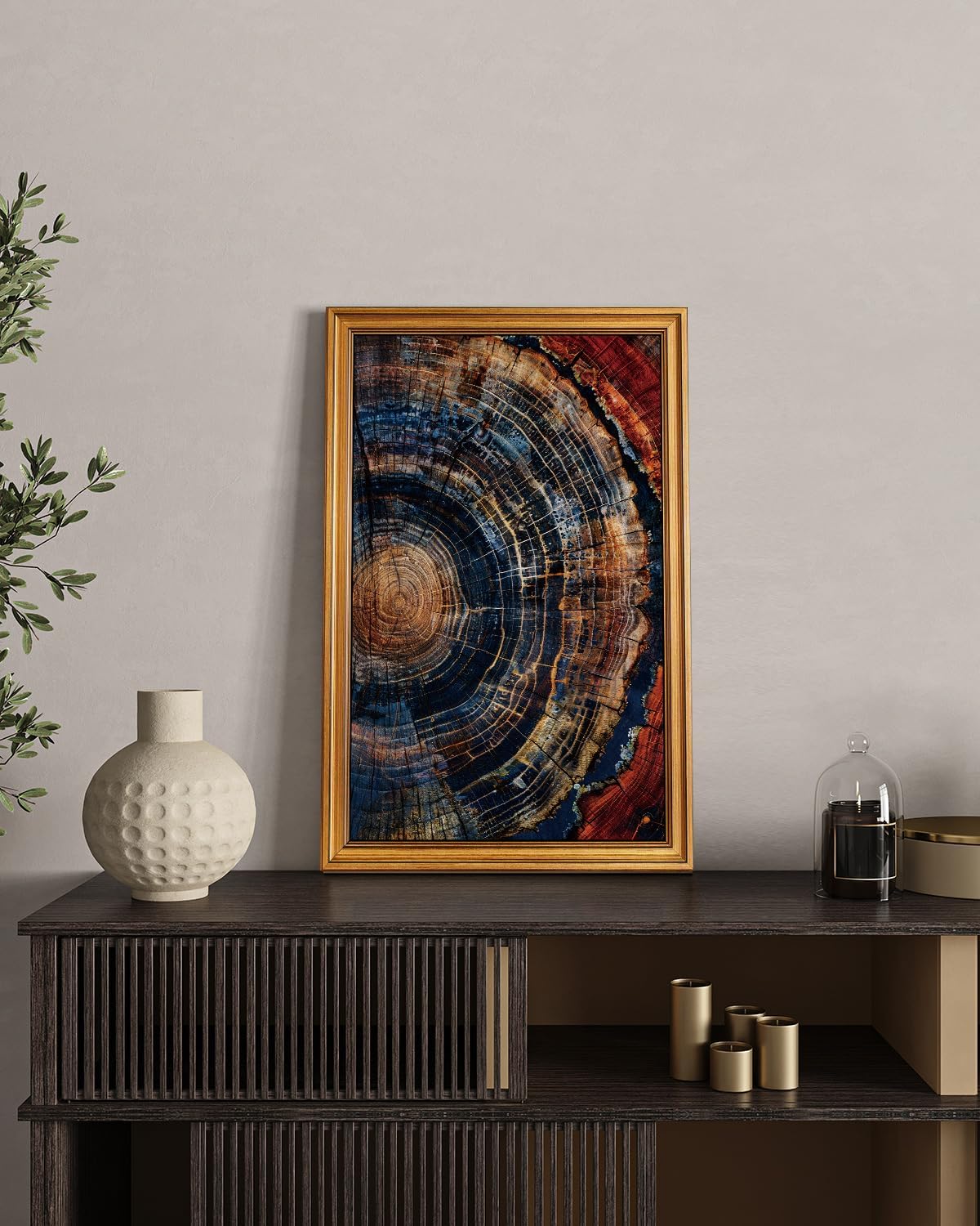 HUARCEY Gold Framed Vintage Wall Deocr for Living Room, Tree Rings Art Abstract Wood Grain Texture Bathroom Art Large Canvas Print Nature Inspired Farmhouse Pictures for Study Office Bedroom 16"x24"