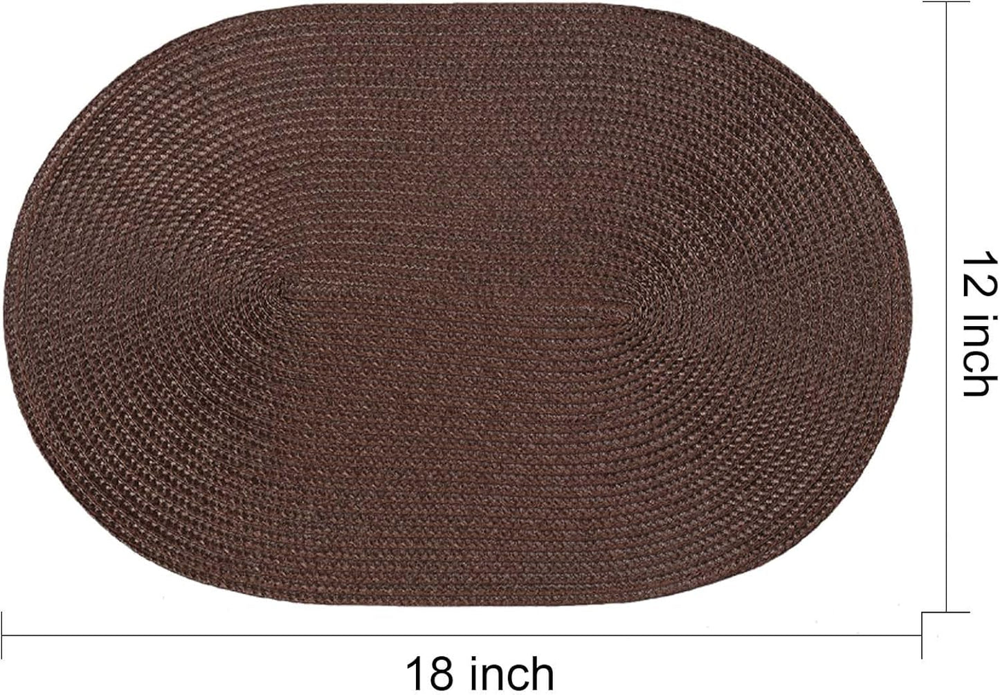 AHHFSMEI Placemats Set of 8 for Dining Table Washable Woven Vinyl Non-Slip 18x12 inches Placemat Heat-Resistant Durable Table Mats for Dining Table Easy to Clean (Oval Brown, 8)