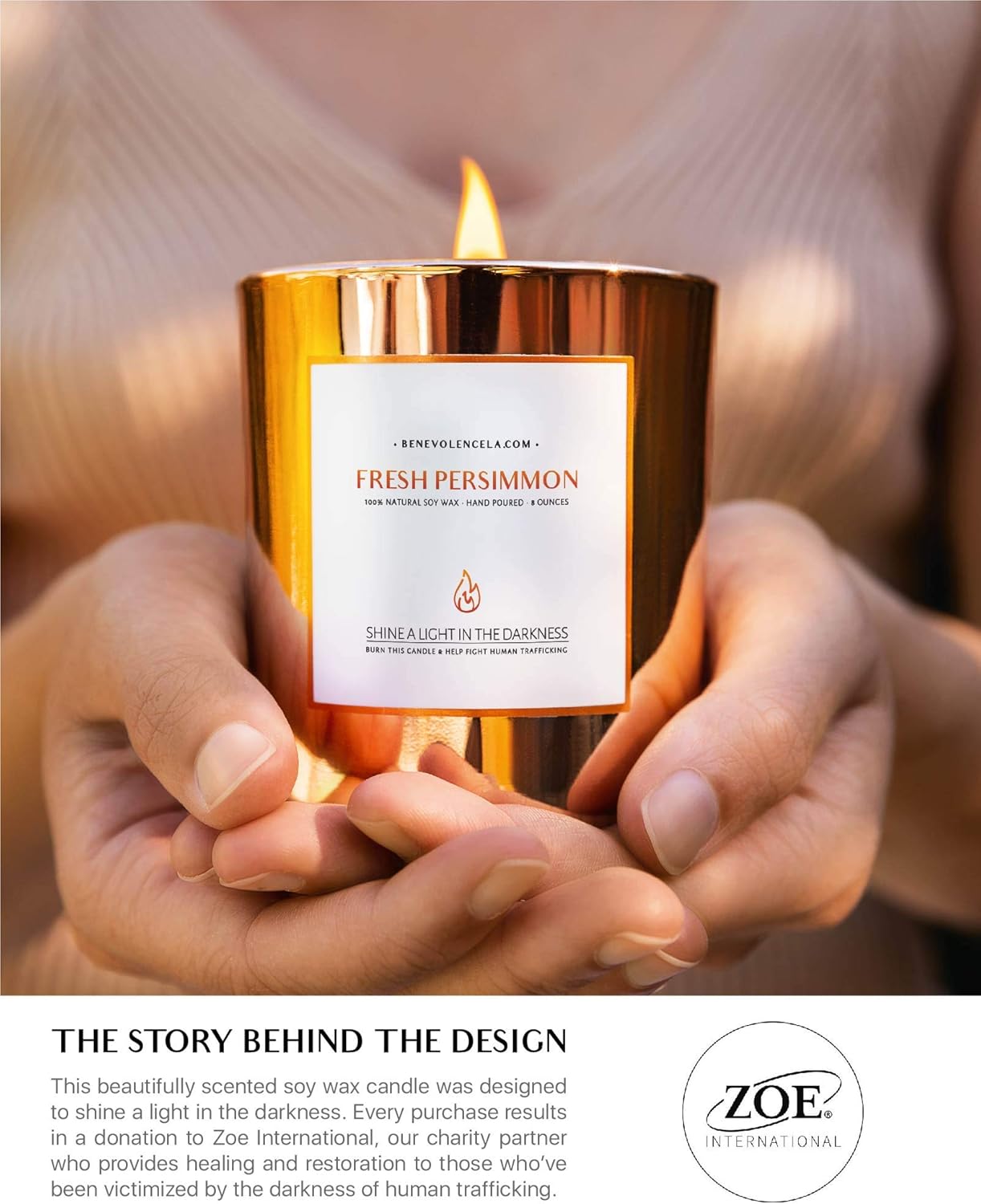 Benevolence LA Fresh Persimmon Wood Wick Candles | Soy Scented Candles for Home | Gifts for Women and Men | Home Fragrance | Aromatherapy | Shelf Decor, Bathroom Freshener | 8oz, 45 Hour Burn