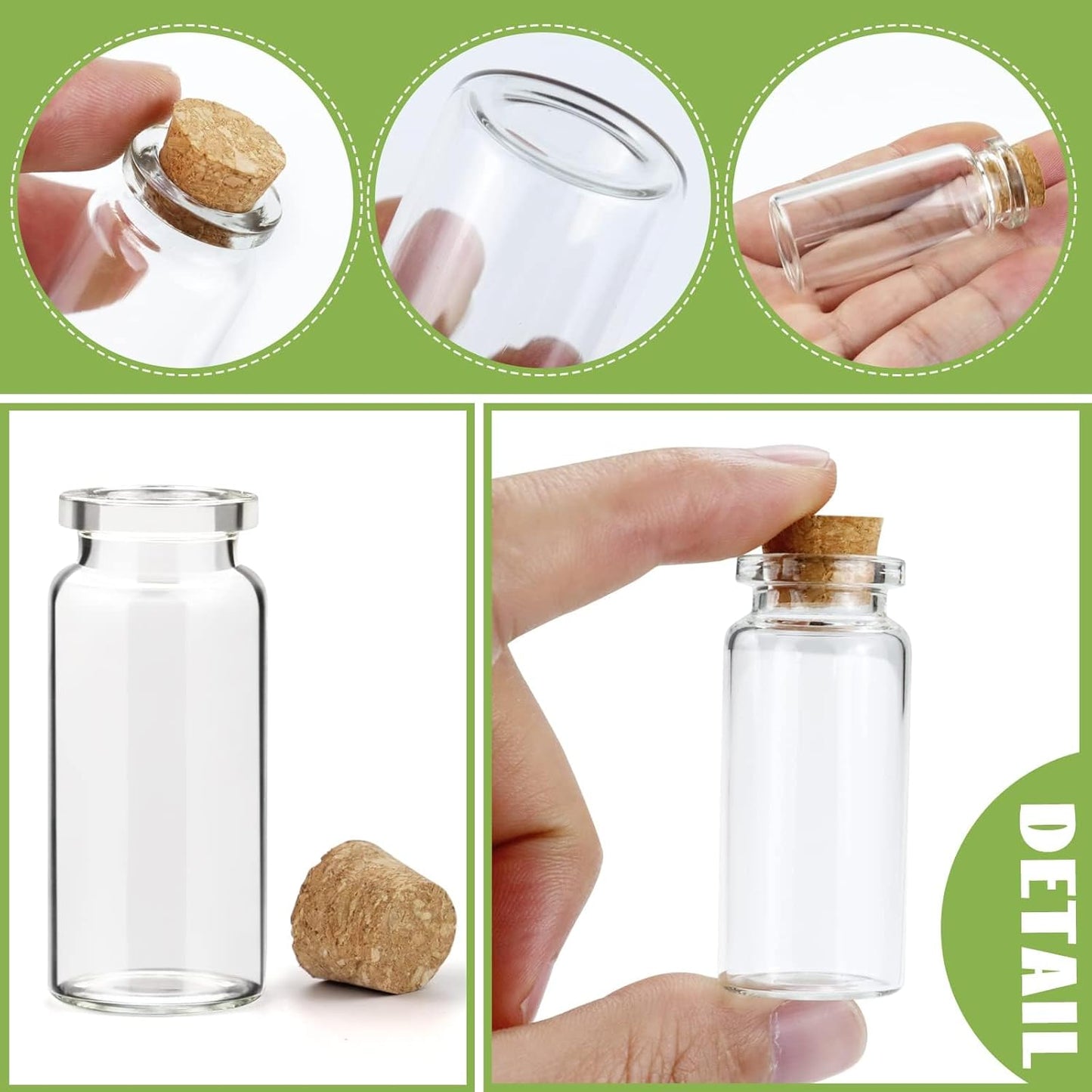 WFPLUS 60 Pcs 10ml Small Glass Bottles with Cork Stopper - DIY Mini Glass Jars, Tiny Clear Vials with Cork for Display Art Crafts Decoration Wedding Party Supplies