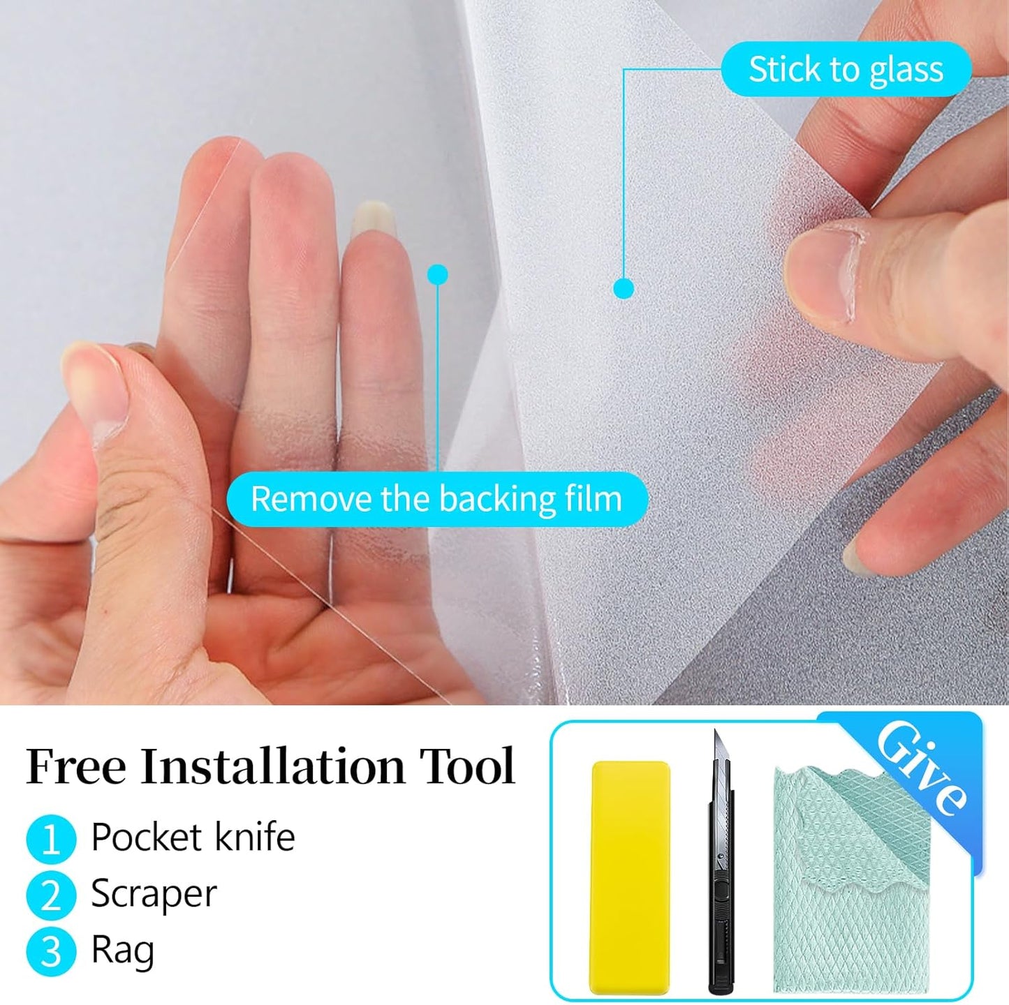 Niviy Frosted Glass Window Privacy Film with Free Installation Tools 23.6 x 157.4 Inch Static Cling Bathroom Window Frosting Film Day and Night Privacy Windows Cling Home Glass Door Cover