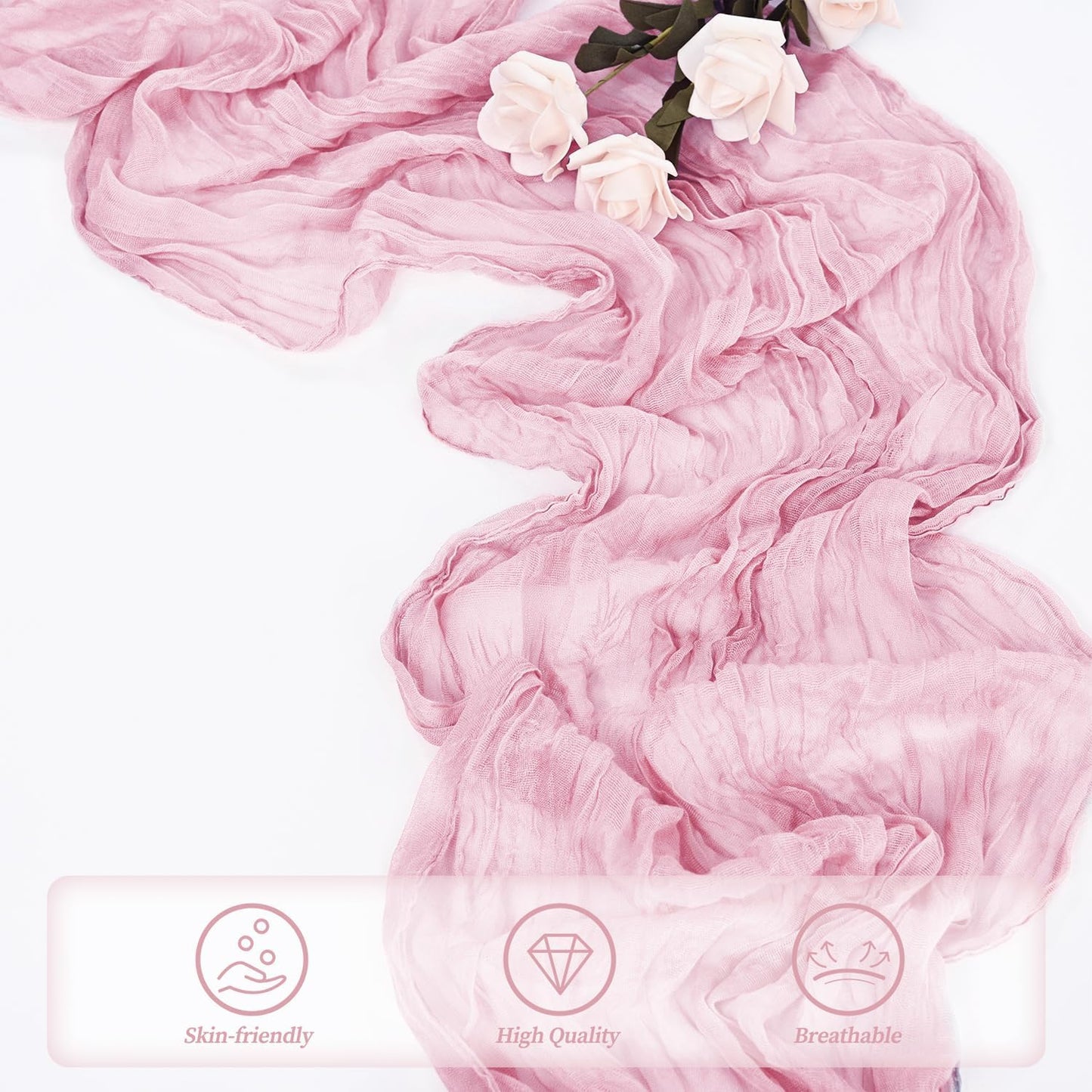 Light Pink Cheesecloth Table Runner 12 Pack 10FT Rustic Gauze Fabric Cheese Cloth Table Runner for Wedding 20 x 120 Inch Long Bridal Baby Shower Table Decorations Boho Sheer Birthday Party Table Decor