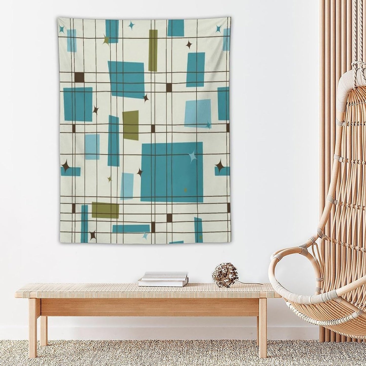 ICMOLYYENLO Boho Medieval Cat Tapestry, Abstract Atomic Starburst Geometric Aesthetic Art Wall Hanging For Bedroom Living Room Dormitory 60x80 Inches