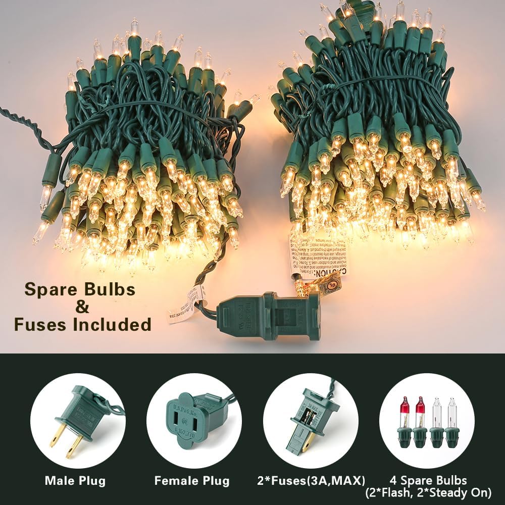 BrizLabs Steady On & Twinkle Christmas Lights - 100-ct Clear Outdoor Connectable Incandescent Mini Lights, Warm White String Lights for Xmas Tree, Indoor Holiday Party