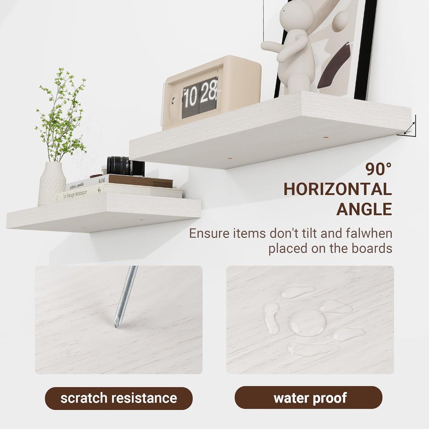 16 Inch Floating Shelves, 16"x9.25"x1.5" Inch Deep Floating Shelves for Wall, Wooden Shelves for Bathroom, Bedroom, Living Room, Cream White Oak