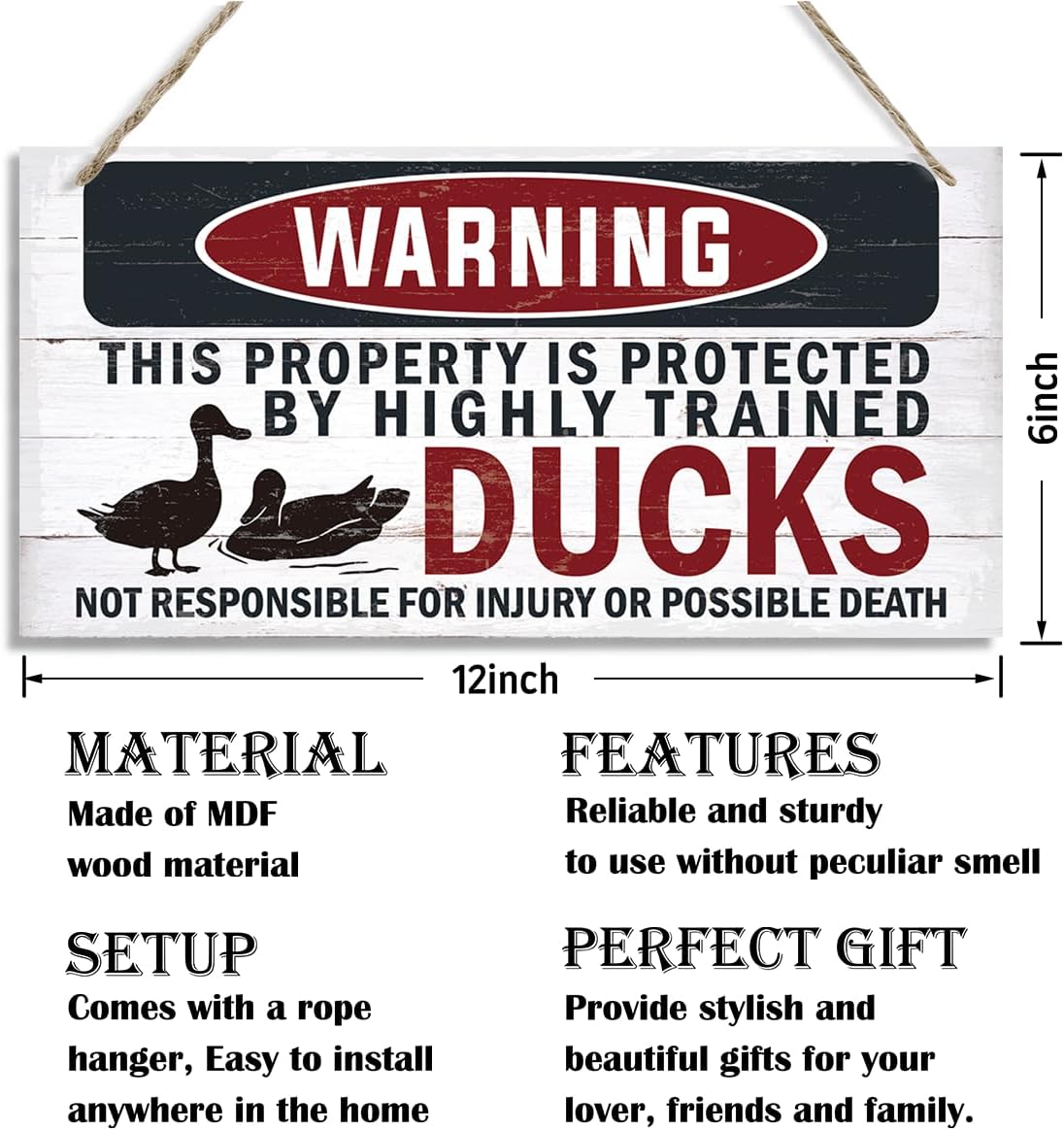 Funny Warning Signs, The Property is Protected By Highly Trained Ducks Sign, Decorative Wood Hanging Wood Plaque, Outdoor Warning Sign, Farm Yard Decor, Door Sign, Farmhouse Home Wall Decor