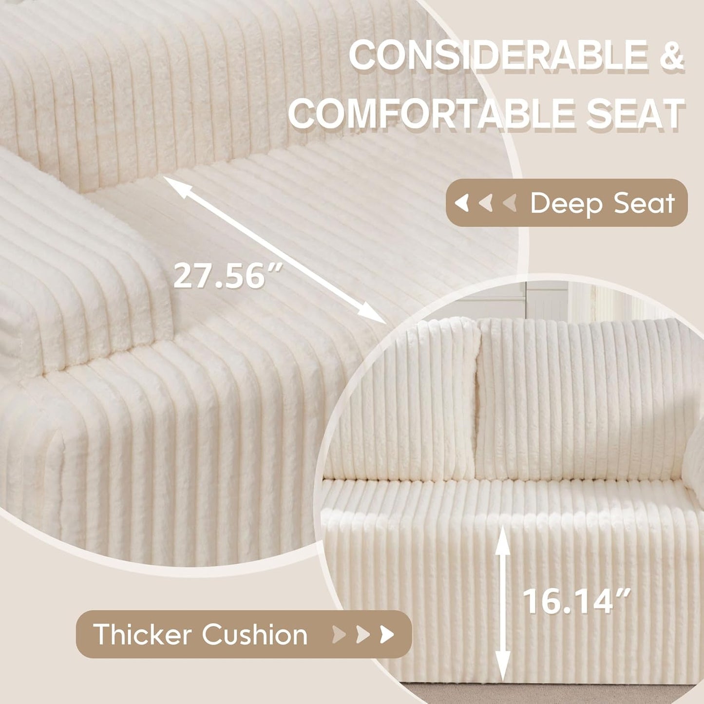 Hobestluk Modular Sectional Sofa Couches 108" L-Shape Couch 3 Seat Modular Sofa Memory Foam Sectional Couches for Living Room, Boneless Couch with Oversized Chaise (White, Right Facing)