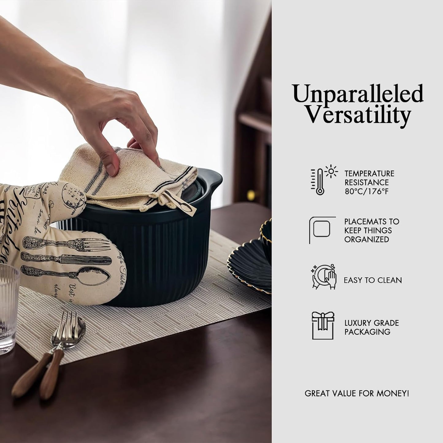 Placemats Set of 6 - Easy Clean Woven Vinyl Placemats for Dining Table, Indoor/Outdoor Place Mats, Washable PVC Table Mats （Pale Beige）