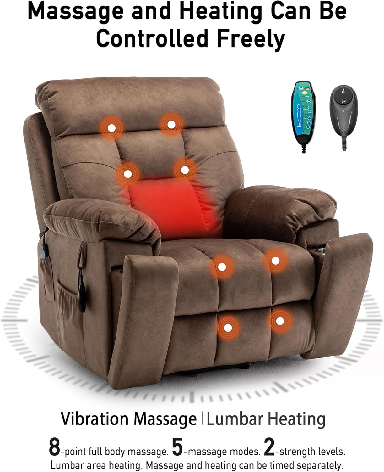 Power Lift Recliner Chair for Elderly, Lazy Boy Recliner Chair with Massage and Heating, 26in Extra Wide Recliner Seat with Cup Holder, Adjustable Electric Reclining Chair for Big Man