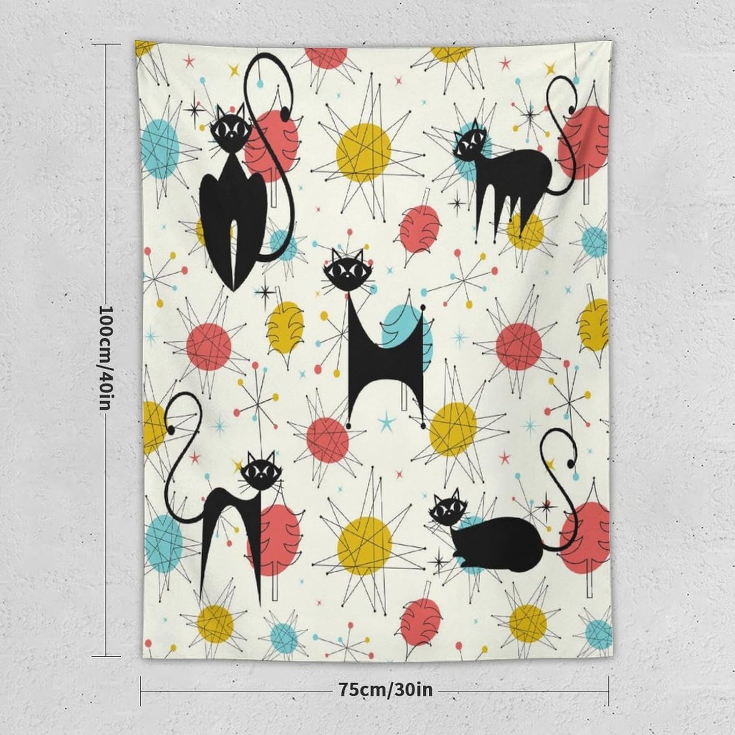 ICMOLYYENLO Abstract Cat Tapestry, Medieval Abstract Atomic Star Cat Vintage Home Wall Hanging Art Tapestry for Bedroom Living Room Dormitory 40x60 Inch