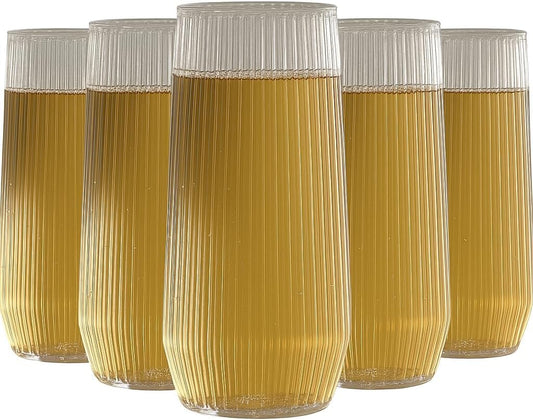 24 Pack Ribbed Ripple Stemless Toasting Glasses, Origami Durable 9 Oz BPA-Free Disposable Plastic Champagne Flutes for Weddings, Bars, Events, and Celebrations (Clear)