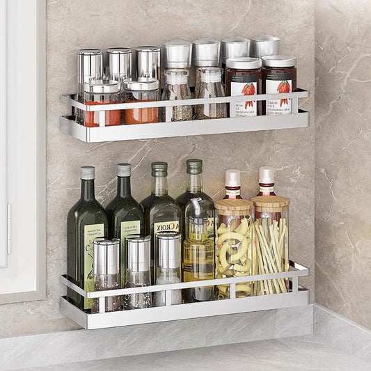 2PCS Kitchen Spice Rack, SUS304 Stainless steel Wall Mount Storage Rack, Seasoning Container, 15.7Inch Spice Organizer, Kitchen Seasoning Hanging Rack, Bathroom Shelf for Storing Toiletries