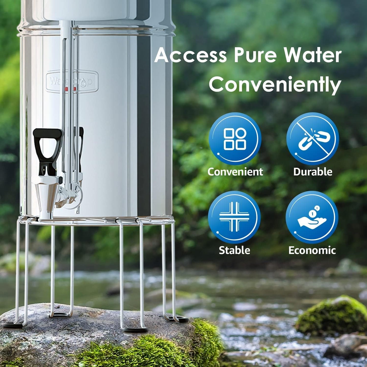 Waterdrop Water Filter Stainless Steel Stand, with Rubberized Non-Skid Feet, Replacement for Berkey® Water Filter System, King Tank Gravity-fed Water Filter System