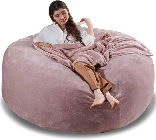 6FT,Oversized Bean Bag Chairs for Adults,Giant beanbag with Filler Included，Fluffy Memory Foam,Soft and Comfy Corduroy Fabric,Gaming Chairs Suitable for Living Room and Bedroom (Pink, 6 Foot)