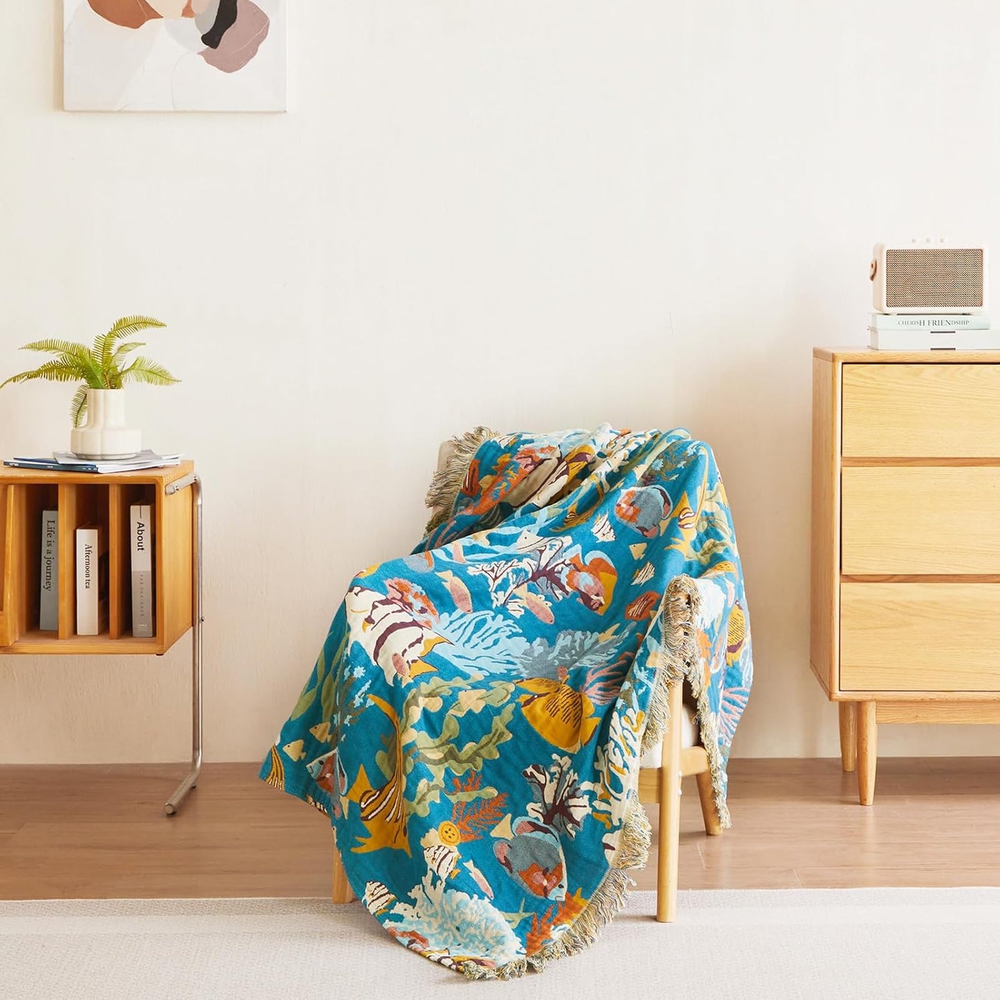 MSGKV Throw Blanket for Couch Cotton Muslin Breathable Cute Ocean Animals Blanket 50"x60" Sofa Chair Blankets for All Seasons Lightweight Farmhouse Blankets Home Decor