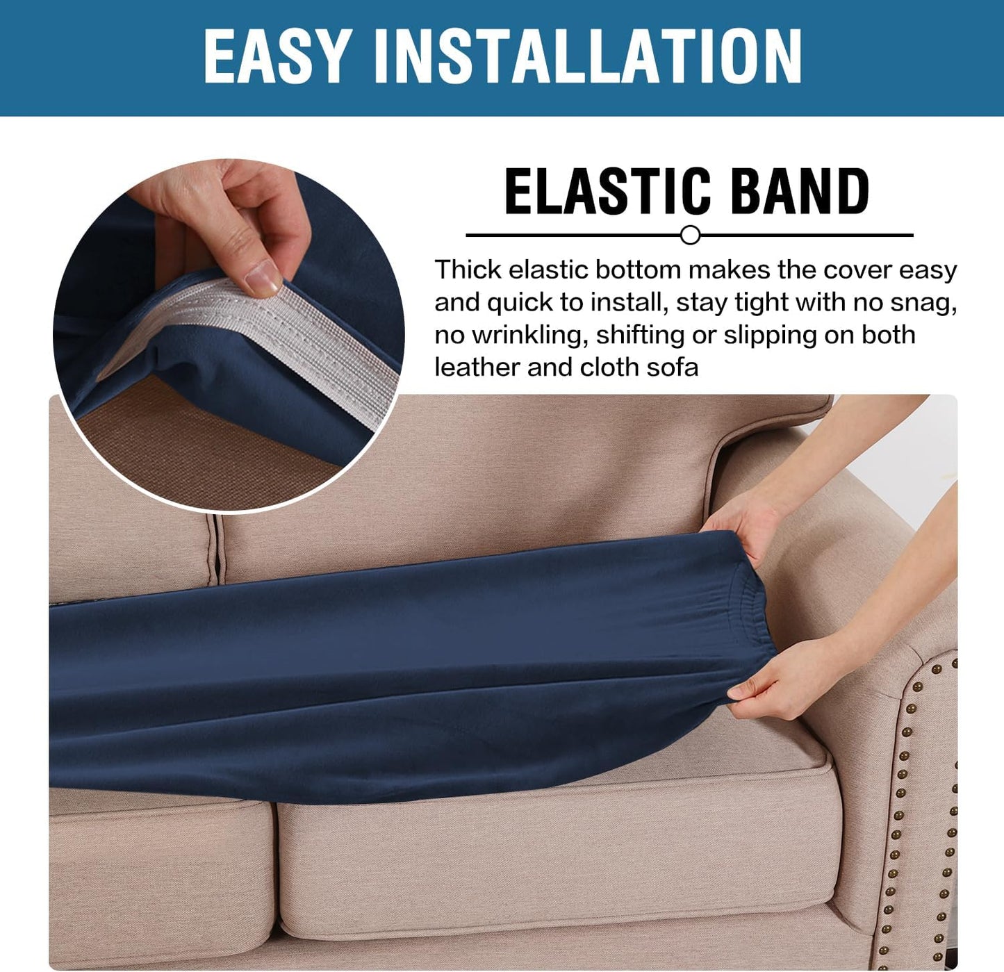 H.VERSAILTEX Velvet Stretch Individual Couch Cushion Cover Plush Slipcover for Loveseat Sofa Furniture Protector Seat Cover (1 Piece Loveseat Cushion Cover, Navy)